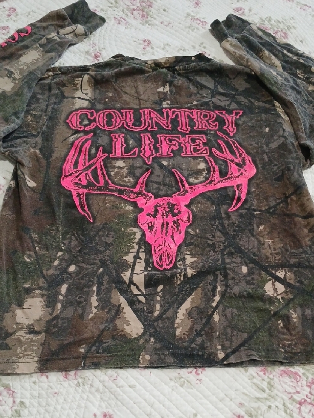 Women's Camo Long-Sleeve Tee with Pink Logo